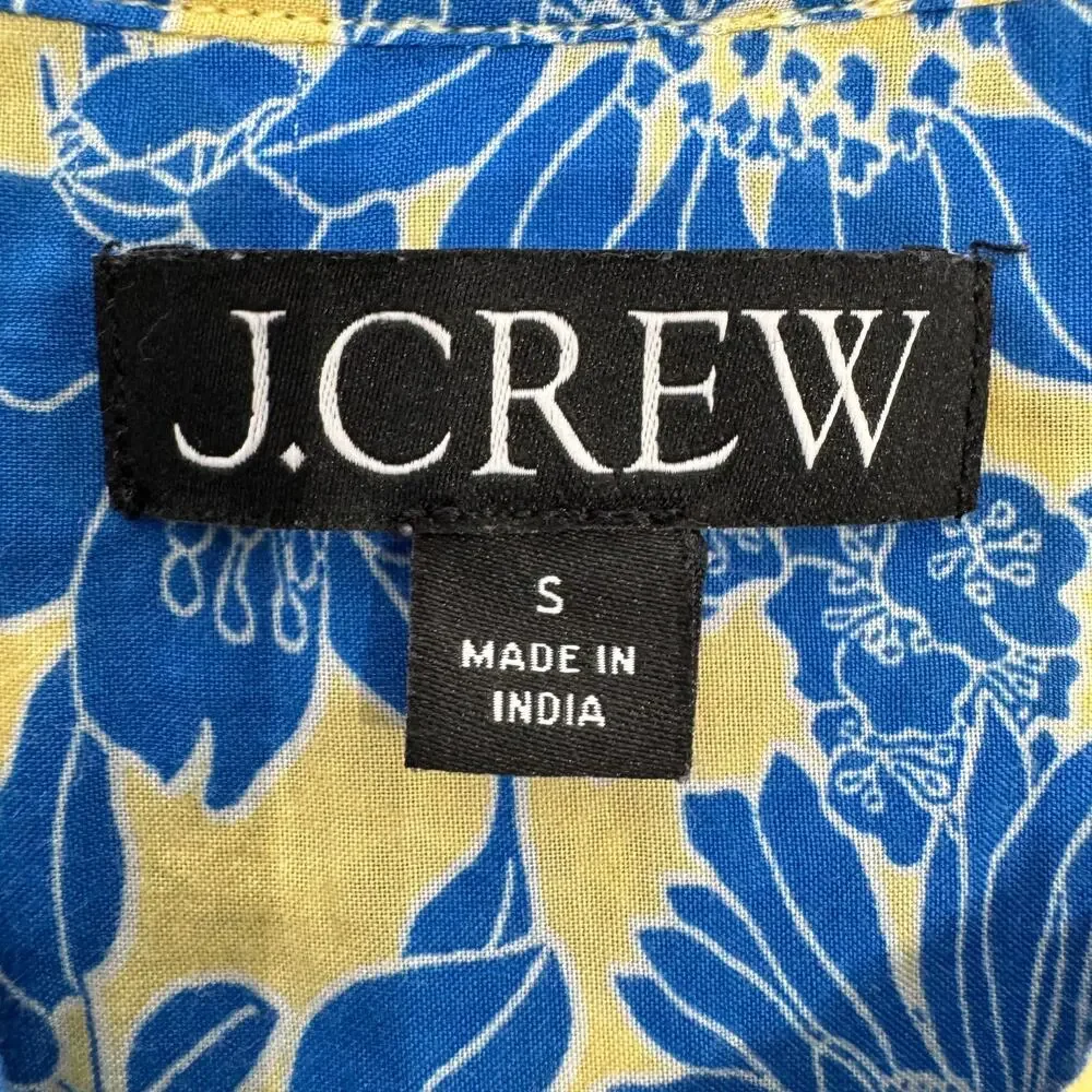 J. Crew Ruffle Trim Floral Sleeveless Top Sz S Blue Yellow Cottagecore Coquette